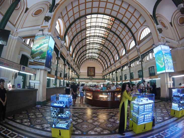 Inside of the post office in ho chi minh, a french style building