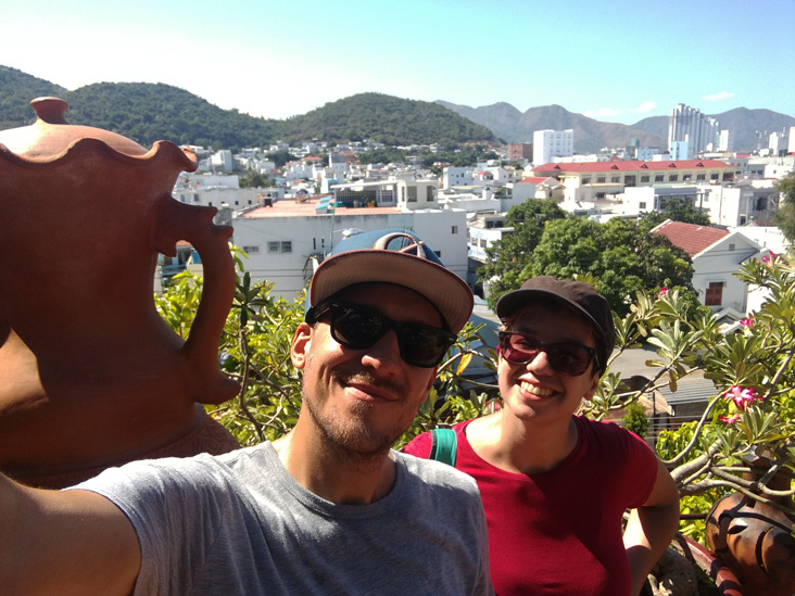 taking a selfie in po nagar with the city and ship behind