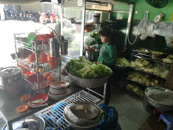 inside of the restaurant in nha trang lot of fress vegetables