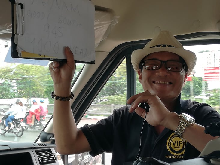 our guide in the tour to cu chi and mekong delta