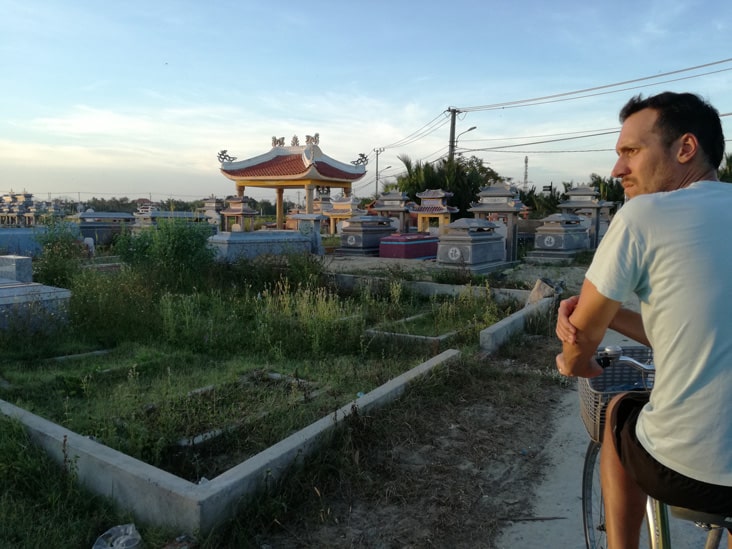 riding a bike around rice fields in hoi an vietnam