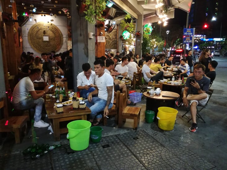 Restaurant in Vietnam with small chairs and tables