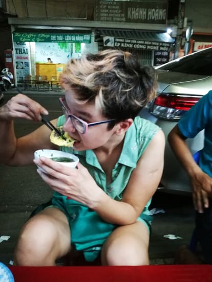 gilda eating Bánh canh in nha trang during our visit to vietnam